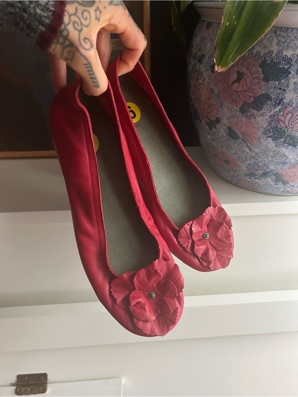 Seychelles Red Leather Flower Ballet Flats Women’s Size 6